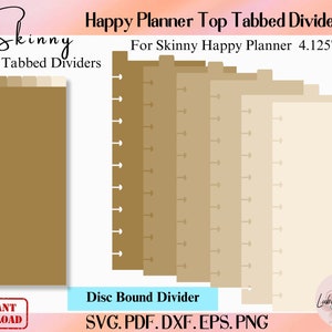 Modelo de divisor de encadernação de disco skinny happy planner, arquivo de corte de divisores de fichário, divisor de encadernação de disco de notebook, divisor com abas superiores, marcadores de página aninhados