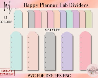 5 Styles Mini Happy Planner bookmark SVG template, Happy Planner Disc Bound Insert Page,Disc Bound Divider, Cricut Tab Divider