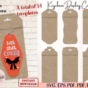 Plantillas para portatarjetas de exhibición de llaveros, archivos de corte para plantillas de exhibición de tarjetas de llaveros, empaques, tarjetas plegables para llaveros, Cricut