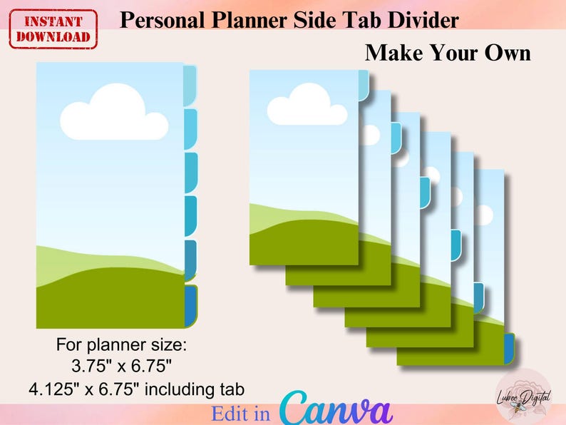 CANVA A6 6 Side Tabs Divider,editable Folder Tabs,make Your Own CANVA ...