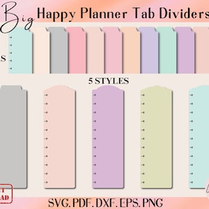 5 Styles Big Happy Planner bookmark SVG template, Happy Planner Disc Bound Insert Page,Disc Bound Divider, Cricut Tab Divider