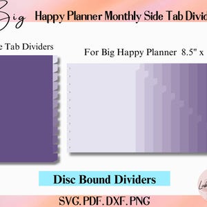 Big Happy planner schijf gebonden 12 maandelijkse scheidingswand sjabloon, bindmap scheidingslijnen gesneden bestand, notebook zijtab scheidingswand, geneste paginamarkering