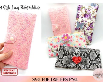 4 Style Long Purse Template, Faux Leather Purse Wallet with Compartment, Long Pouch Fob, keychain Wallet
