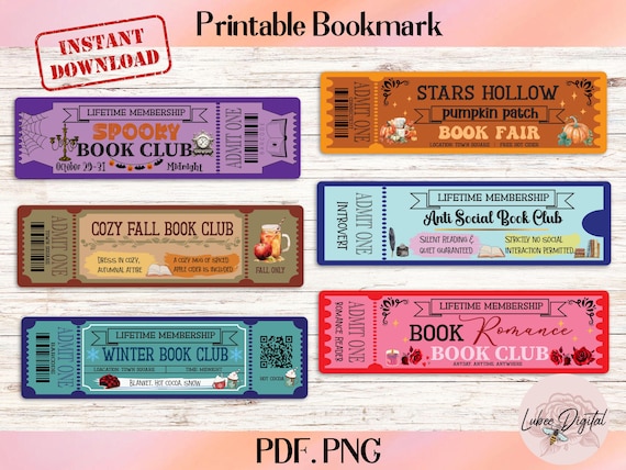 Printable Book Club Bookmark,Book Ticket Bookmark,Laminated Bookmark,Stars Hollow Winter Bookmark,Book lover Readers Gift,Romance Bookmark