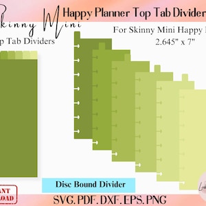 Modelo de divisor de disco encadernado em formato de mini planner feliz, divisores de fichário de 2,645&quot; x 7&quot;, divisor de disco encadernado em formato de caderno, divisor de 6 abas superiores