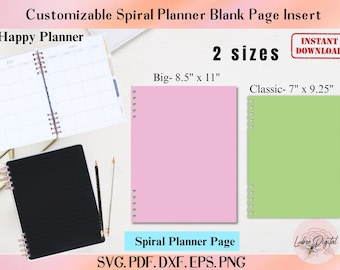 2 Sizes Classic Customizable Spiral Planner Insert Page Template,Big Happy Planner Spiral Insert Page,Spiral Dashboard Divider Cut File