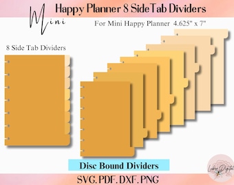 HP Mini Happy Planner Disc Bound Divider Template,Binder Cut File,Notebook Disc Bound Divider,8 Side tab Divider,Nested Page Markers