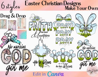 Drag & Drop Easter Christian Coquette Canva Frames,Bible Verse Canva Frames,Editable Easter Religious Coquette Sublimation, Easter Gift