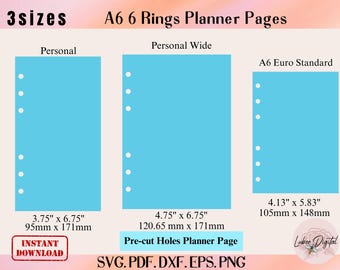 A6 Planner Insert Page Template,A6 Personal Planner A6 Personal Wide Planner page,Planner Divider 6-Ring Hole Divider Page,A6 Cricut Divider
