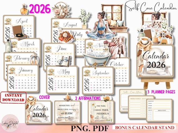 2026 Self Care Desk Calendar, Printable Wellness Mini Calendar ...