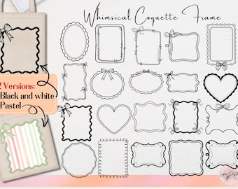 Coquette Frame Png Bundle,Coquette Border Sublimation, Ribbon Frame Png,Whimsical Border Png,Preppy Frame, Invitation Card Hand-Drawn Frame