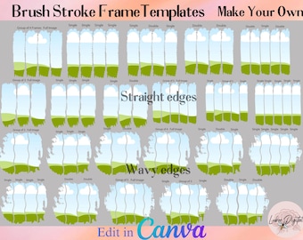 Brush Stroke Canva Template, Canva Editable Frames, Drap and Drop Brushstrokes Design Paint stroke frame Custom Canva Template
