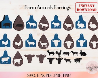 Farm Animal Earrings Bundle SVG, Laser Cut Earrings SVG, Faux Leather Earrings, Pet Earrings Cut File For Cricut, Glowforge Svg