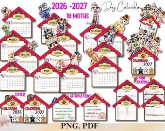 2026-2027 Desk Calendar Dog Printable Wall Calendar Dog Owner Holiday-Themed Dog Calendar PNG Cricut,Dog Gift Dog Lovers Dog Mom planner