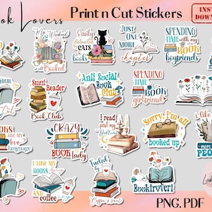 Pegatinas imprimibles para amantes de los libros, pegatinas PNG, pegatinas para lectores de libros para amantes de los libros, impresión de portátiles y luego pegatinas cortadas para diarios, regalo para amantes de los libros