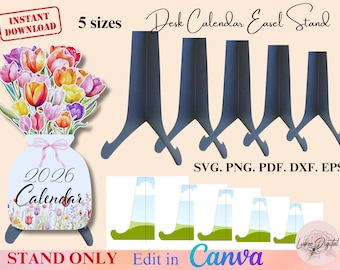Canva Desk Easel Stand Svg For Cricut, Customize Calendar Display Stand Template, DIY Paper Frame Stand SVG