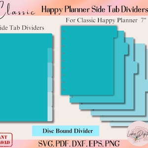 Modelo clássico de divisor de disco para planejador feliz, arquivo de corte de divisores de fichário, divisor de disco de notebook, divisor de 6 guias laterais, marcador de página aninhado
