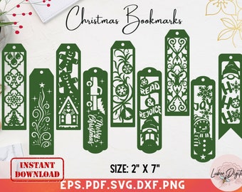 Marcapáginas navideño SVG, plantilla para marcar páginas, marcapáginas de invierno recortables en papel, marcapáginas navideño SVG, marcador de páginas navideño, archivo de corte para Cricut