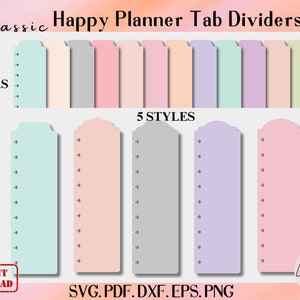 5 Styles Classic Happy Planner bookmark SVG template, Happy Planner Disc Bound Insert Page,Disc Bound Divider, Cricut Tab Divider
