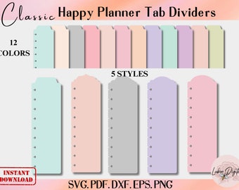 5 Styles Classic Happy Planner bookmark SVG template, Happy Planner Disc Bound Insert Page,Disc Bound Divider, Cricut Tab Divider