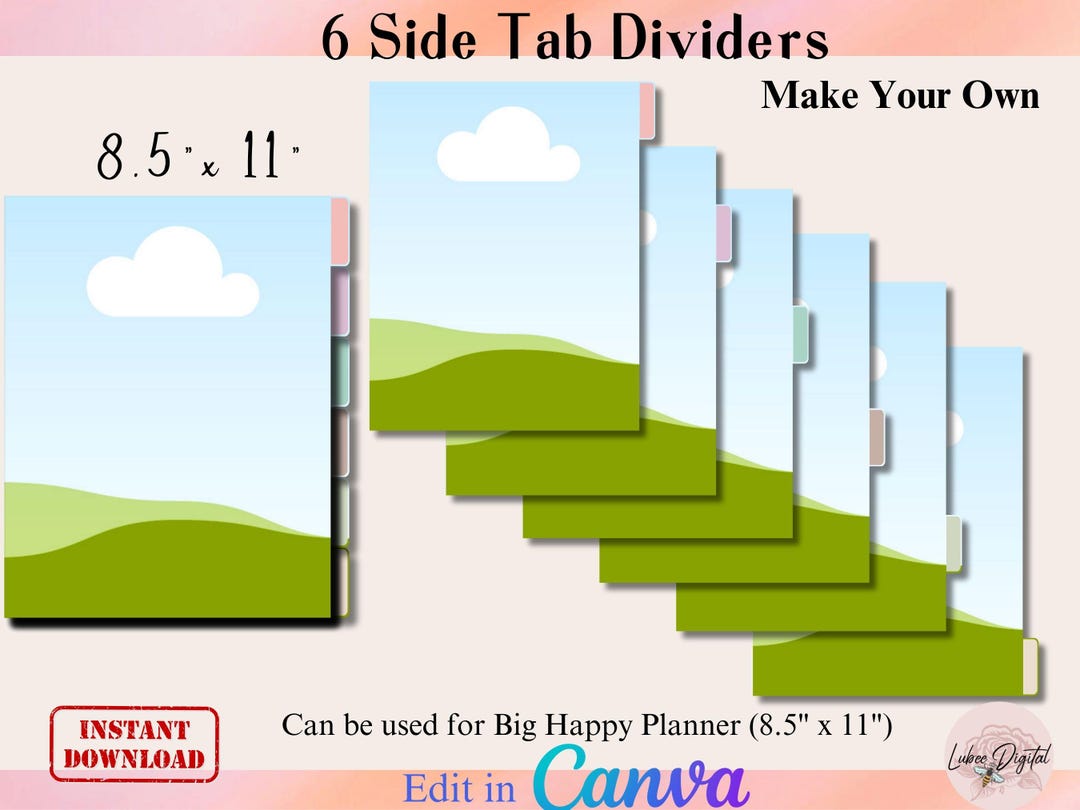 CANVA 8.5" X 11" Side Tabs Divider,editable Folder Tabs,make Your Own ...