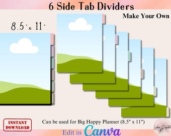 CANVA 8.5" x 11" Side Tabs divider,Editable Folder Tabs,Make Your Own CANVA Drag and Drop Journal Tabs,US Letter Planner Tab