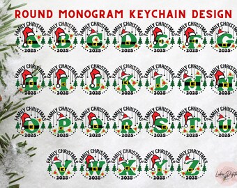 Adorno navideño familiar con monograma SVG, letrero circular personalizado con nombre para las fiestas, adorno con alfabeto personalizado, monograma navideño recortado