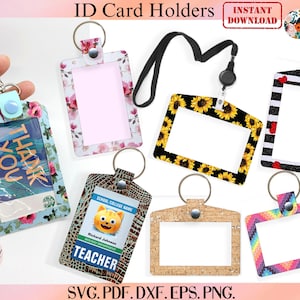 6 Style ID Badge Cardholders,Badge Holder,ID Card Protector Tag Faux Leather Photo Card Holder Template, Work badge holder Cricut Cut File