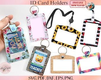 Portatarjetas de identificación con 6 estilos, portatarjetas, protector de tarjeta de identificación, plantilla de portatarjetas de foto de cuero sintético, portatarjetas de trabajo, archivo de corte Cricut