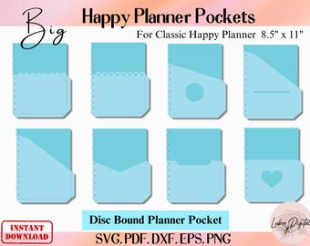 Big Happy Planner Disc Bound Pocket Template,Big Disc bound Planner Inserts SVG bundle, File Pocket Pages SVG cut files for Cricut