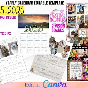 2025-2026 Calendar Template, Photo Yearly Calendar,2025 Wall Calendar,Blank Calendar,Editable Calendar,Canva Editable Calendar,DIY Calendar