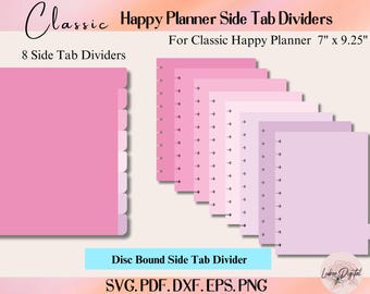 Classic Happy Planner Disc Bound 8 Side tab Divider Template,Binder Dividers Cut,Notebook Disc Bound Side Tab Divider,Nested page Marker