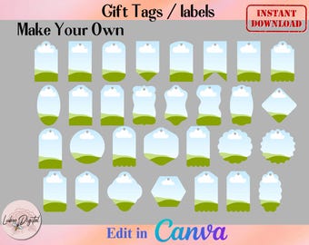 Editable Gift Tag Canva Frames, Hang tags Canva frames, Gift Label Custom Borders and frames SVG, Drag and Drop Add Your Own