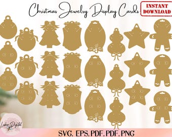 Plantillas para portatarjetas de joyería navideña, plantillas para exhibir aretes, archivos de corte, empaques para joyería, regalos de joyería navideña de Cricut