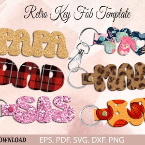 Mom Keychain Template SVG,Retro Fob Template Design Cut,Faux Leather Keychain SVG,Mom and Dad Key Fob, Papa Fob SVG, Mama Leather Key Fob