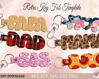 Mom Keychain Template SVG,Retro Fob Template Design Cut,Faux Leather Keychain SVG,Mom and Dad Key Fob, Papa Fob SVG, Mama Leather Key Fob