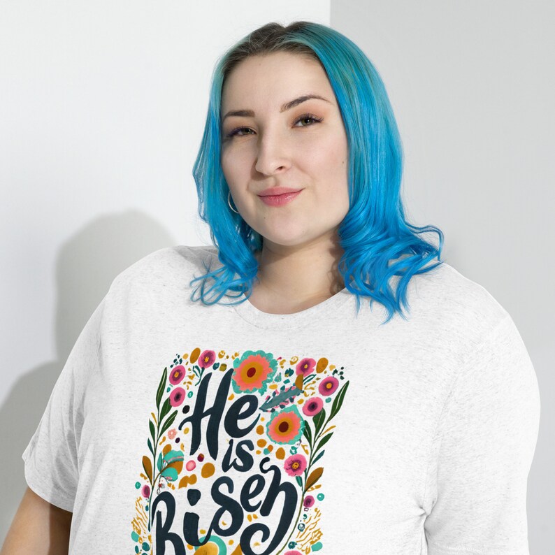 Faith-inspired Women's Short Sleeve Tee - He Is Risen!, Unique Catholic Gifts For Moms, Teens, Girls on Easter, Resurrection Sunday