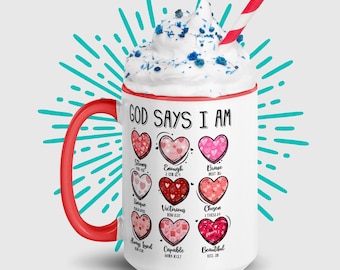 God Says I Am Bible Verses Inspirational Mug, Jesus Valentine, Christian Valentine, Valentine Bible Verse, Retro Valentine for Her Him