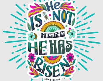 Er ist nicht hier, er ist auferstanden, blasenfreier Aufkleber, einzigartige katholische Geschenke für christliche Mütter, Jugendliche am Auferstehungssonntag, Ostern, Wasserflasche