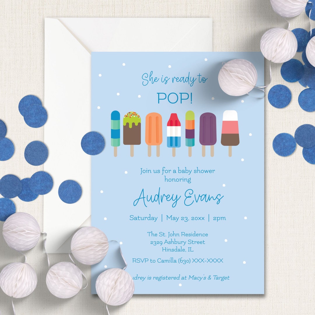 Ready to Pop Boy Baby Shower Invitation Bundle, INSTANT DOWNLOAD, DIY ...