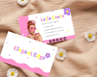 Plantilla de tarjeta de presentación rosa y colorida con diseño de código QR moderno (digital)