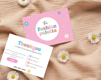 Thank You Card Template Pink Retro- Canva Thankyou Order Card - Fun ...