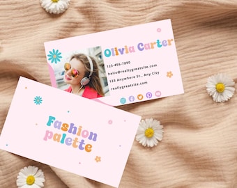 Plantilla de tarjeta de presentación con diseño de arcoíris, código QR editable (Canva)