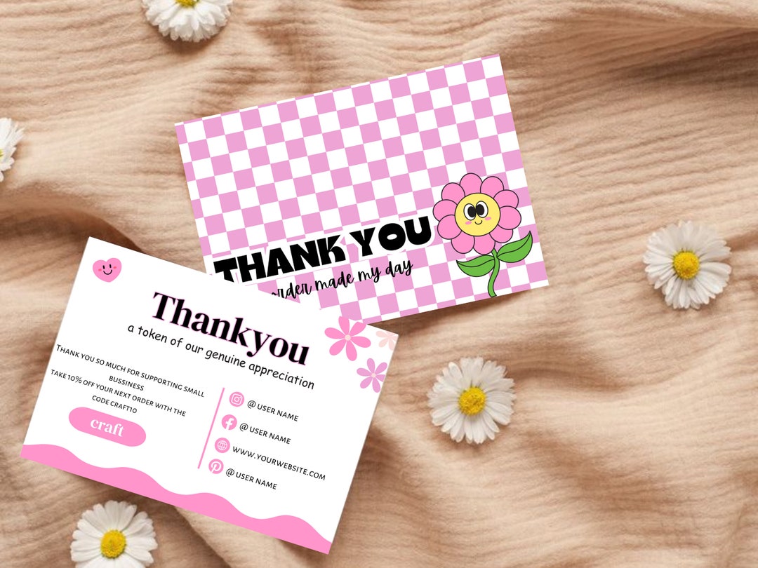Pink Thank You Card Template, Editable Business Note (canva) - Etsy