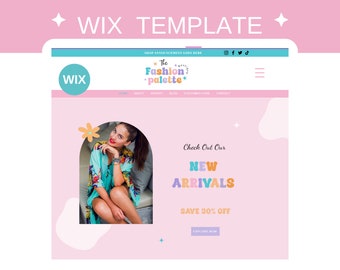 May include: A website homepage for a fashion store called "The Fashion Palette". The homepage features a model wearing a blue and floral patterned dress, a pink background, and a call to action to check out new arrivals with a 30% discount.