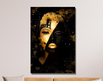 Gold African Woman Wall Art, Gold Girl Canvas, Gold African Women Canvas, Reproduction Wall Art, African Art Gift, Living Room Decor Gift 27