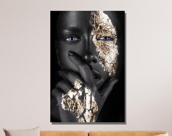 Gold African Woman Wall Art Gold Girl Canvas, Gold African Women Canvas, Large Decor, Reproduction Art, African Art Home&Office Decor Gift 1