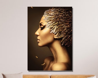 Gold African Woman Wall Art Gold Girl Canvas, African Girl Canvas, Large Decor, Reproduction Art, African Art Home&Office Decor Gift 7