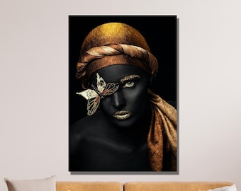 Gold African Woman Wall Art, Gold Girl Canvas, Gold African Women Canvas, African Art Gift, Reproduction Wall Art, Home&Office Decor Gift 25