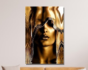 Gold African Woman Wall Art Gold Girl Canvas, Gold African Women Canvas, Large Decor, Reproduction Art, African Art Home&Office Decor Gift 5